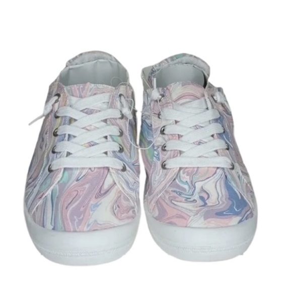 Pastel Swirl Sneakers White Canvas Summer Tie Slip On Pink Blue Gray Lavender - Picture 2 of 16